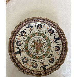 Decorative Round Ceramic Traditional Portuguese Style Platter Orange Blue Floral